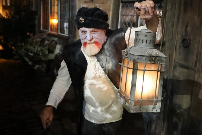 Tudor World Ghost Tour by Lantern light inside the building - Entering Tudor World after dark